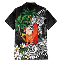 Polynesian Family Matching Long Sleeve Bodycon Dress and Hawaiian Shirt Tropical Santa - Plumeria Black Vintage LT7 - Polynesian Pride