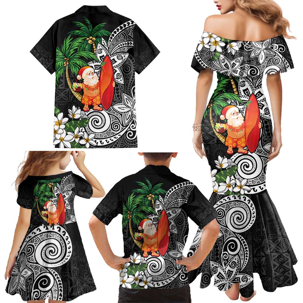 Polynesian Family Matching Mermaid Dress and Hawaiian Shirt Tropical Santa - Plumeria Black Vintage LT7 - Polynesian Pride