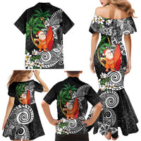 Polynesian Family Matching Mermaid Dress and Hawaiian Shirt Tropical Santa - Plumeria Black Vintage LT7 - Polynesian Pride