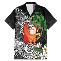 Polynesian Family Matching Mermaid Dress and Hawaiian Shirt Tropical Santa - Plumeria Black Vintage LT7 Dad's Shirt - Short Sleeve Black - Polynesian Pride