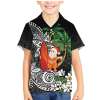 Polynesian Family Matching Mermaid Dress and Hawaiian Shirt Tropical Santa - Plumeria Black Vintage LT7 Son's Shirt Black - Polynesian Pride