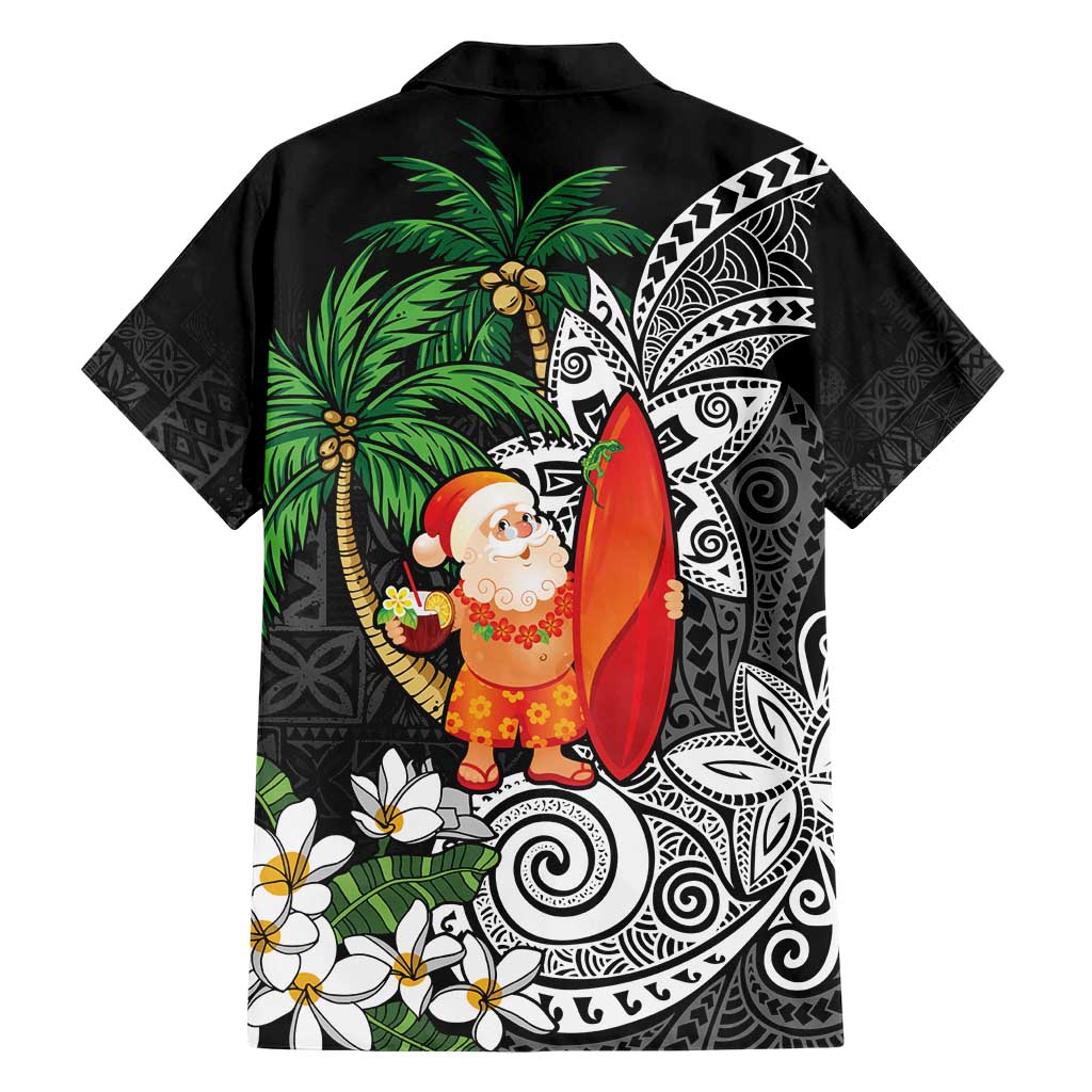 Polynesian Family Matching Short Sleeve Bodycon Dress and Hawaiian Shirt Tropical Santa - Plumeria Black Vintage LT7 - Polynesian Pride