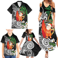 Polynesian Family Matching Summer Maxi Dress and Hawaiian Shirt Tropical Santa - Plumeria Black Vintage