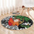 Polynesian Round Carpet Tropical Santa - Plumeria Black Vintage