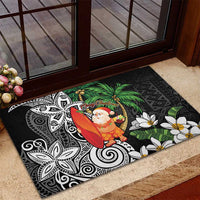 Polynesian Rubber Doormat Tropical Santa - Plumeria Black Vintage