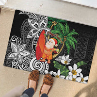 Polynesian Rubber Doormat Tropical Santa - Plumeria Black Vintage