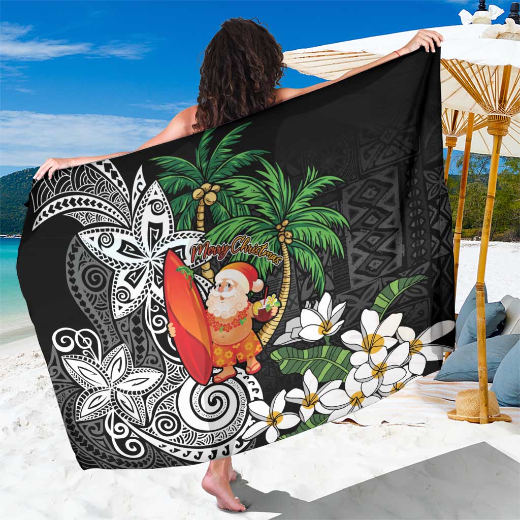 Polynesian Sarong Tropical Santa - Plumeria Black Vintage