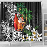 Polynesian Shower Curtain Tropical Santa - Plumeria Black Vintage