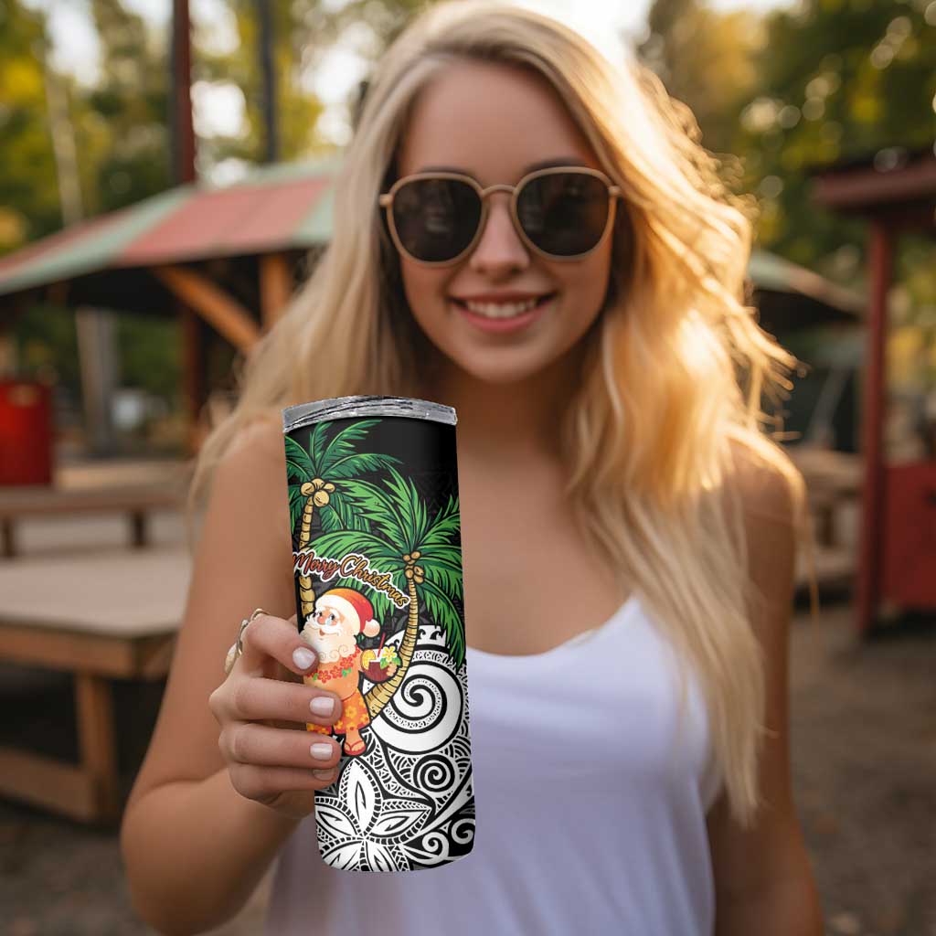 Polynesian Skinny Tumbler Tropical Santa - Plumeria Black Vintage