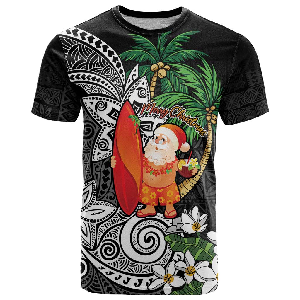 Polynesian T Shirt Tropical Santa - Plumeria Black Vintage