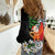 Polynesian Women Casual Shirt Tropical Santa - Plumeria Black Vintage