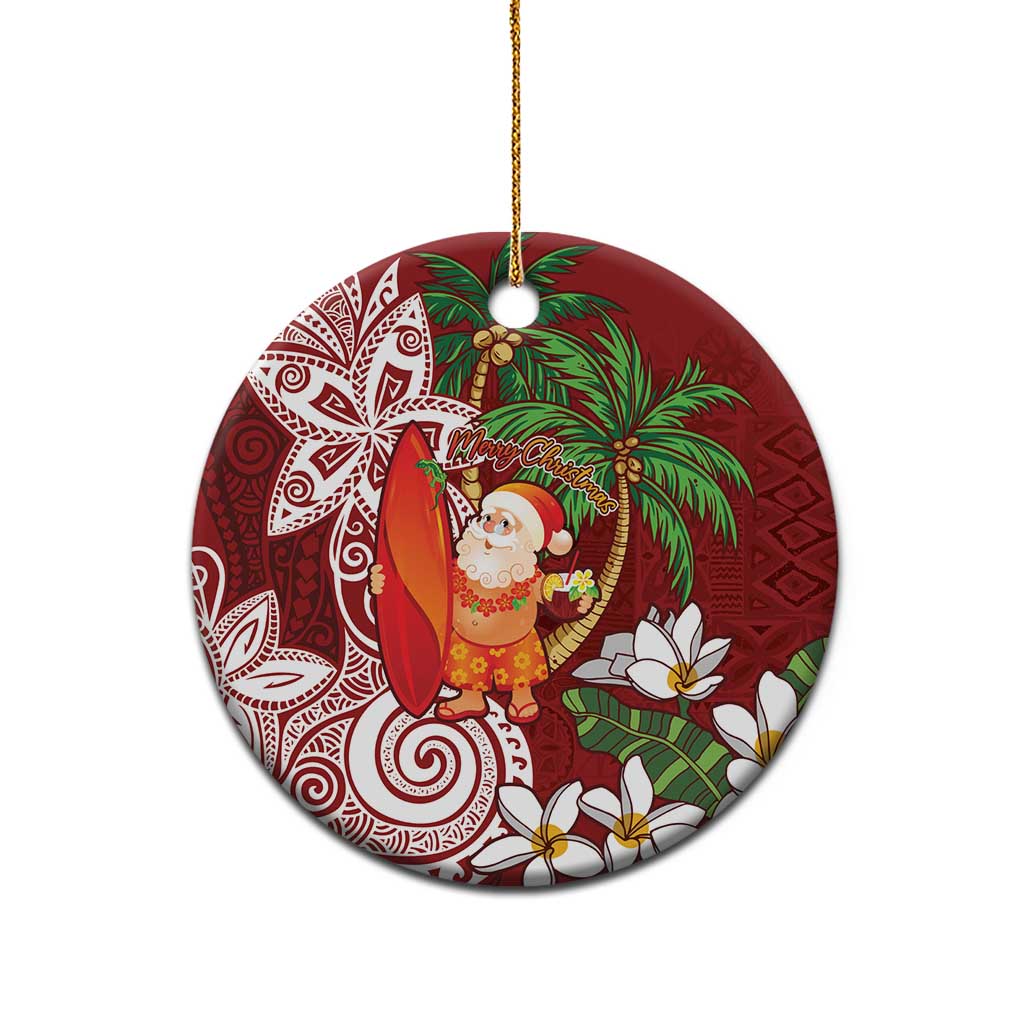 Polynesian Ceramic Ornament Tropical Santa - Plumeria Red Vintage
