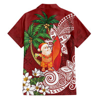 Polynesian Family Matching Long Sleeve Bodycon Dress and Hawaiian Shirt Tropical Santa - Plumeria Red Vintage LT7 - Polynesian Pride