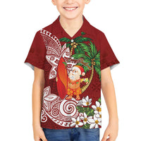 Polynesian Family Matching Long Sleeve Bodycon Dress and Hawaiian Shirt Tropical Santa - Plumeria Red Vintage LT7 Son's Shirt Red - Polynesian Pride