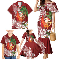 Polynesian Family Matching Mermaid Dress and Hawaiian Shirt Tropical Santa - Plumeria Red Vintage LT7 - Polynesian Pride