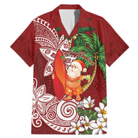 Polynesian Family Matching Mermaid Dress and Hawaiian Shirt Tropical Santa - Plumeria Red Vintage LT7 Dad's Shirt - Short Sleeve Red - Polynesian Pride