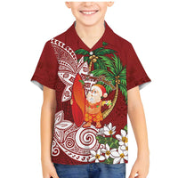 Polynesian Family Matching Mermaid Dress and Hawaiian Shirt Tropical Santa - Plumeria Red Vintage LT7 Son's Shirt Red - Polynesian Pride