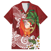 Polynesian Family Matching Off The Shoulder Long Sleeve Dress and Hawaiian Shirt Tropical Santa - Plumeria Red Vintage LT7 Dad's Shirt - Short Sleeve Red - Polynesian Pride