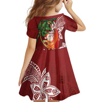 Polynesian Family Matching Off Shoulder Short Dress and Hawaiian Shirt Tropical Santa - Plumeria Red Vintage