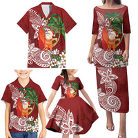 Polynesian Family Matching Puletasi and Hawaiian Shirt Tropical Santa - Plumeria Red Vintage LT7 - Polynesian Pride