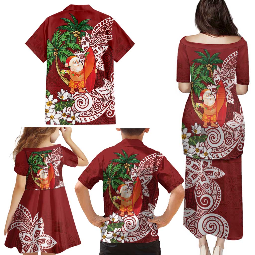 Polynesian Family Matching Puletasi and Hawaiian Shirt Tropical Santa - Plumeria Red Vintage LT7 - Polynesian Pride