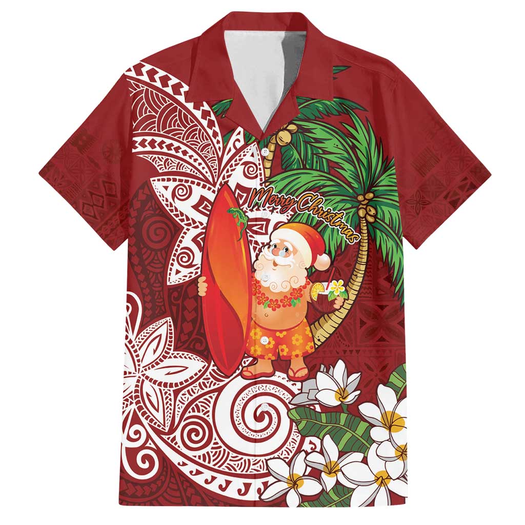 Polynesian Family Matching Puletasi and Hawaiian Shirt Tropical Santa - Plumeria Red Vintage LT7 Dad's Shirt - Short Sleeve Red - Polynesian Pride
