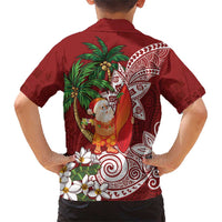 Polynesian Family Matching Short Sleeve Bodycon Dress and Hawaiian Shirt Tropical Santa - Plumeria Red Vintage LT7 - Polynesian Pride