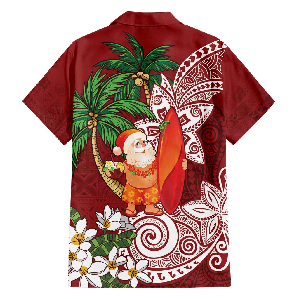 Polynesian Family Matching Short Sleeve Bodycon Dress and Hawaiian Shirt Tropical Santa - Plumeria Red Vintage LT7 - Polynesian Pride