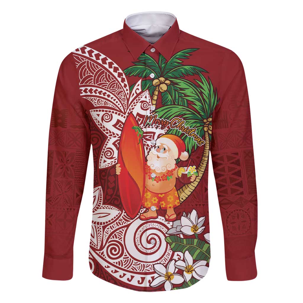 Polynesian Family Matching Short Sleeve Bodycon Dress and Hawaiian Shirt Tropical Santa - Plumeria Red Vintage LT7 Dad's Shirt - Long Sleeve Red - Polynesian Pride