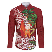 Polynesian Family Matching Short Sleeve Bodycon Dress and Hawaiian Shirt Tropical Santa - Plumeria Red Vintage LT7 Dad's Shirt - Long Sleeve Red - Polynesian Pride