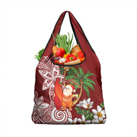 Polynesian Grocery Bag Tropical Santa - Plumeria Red Vintage
