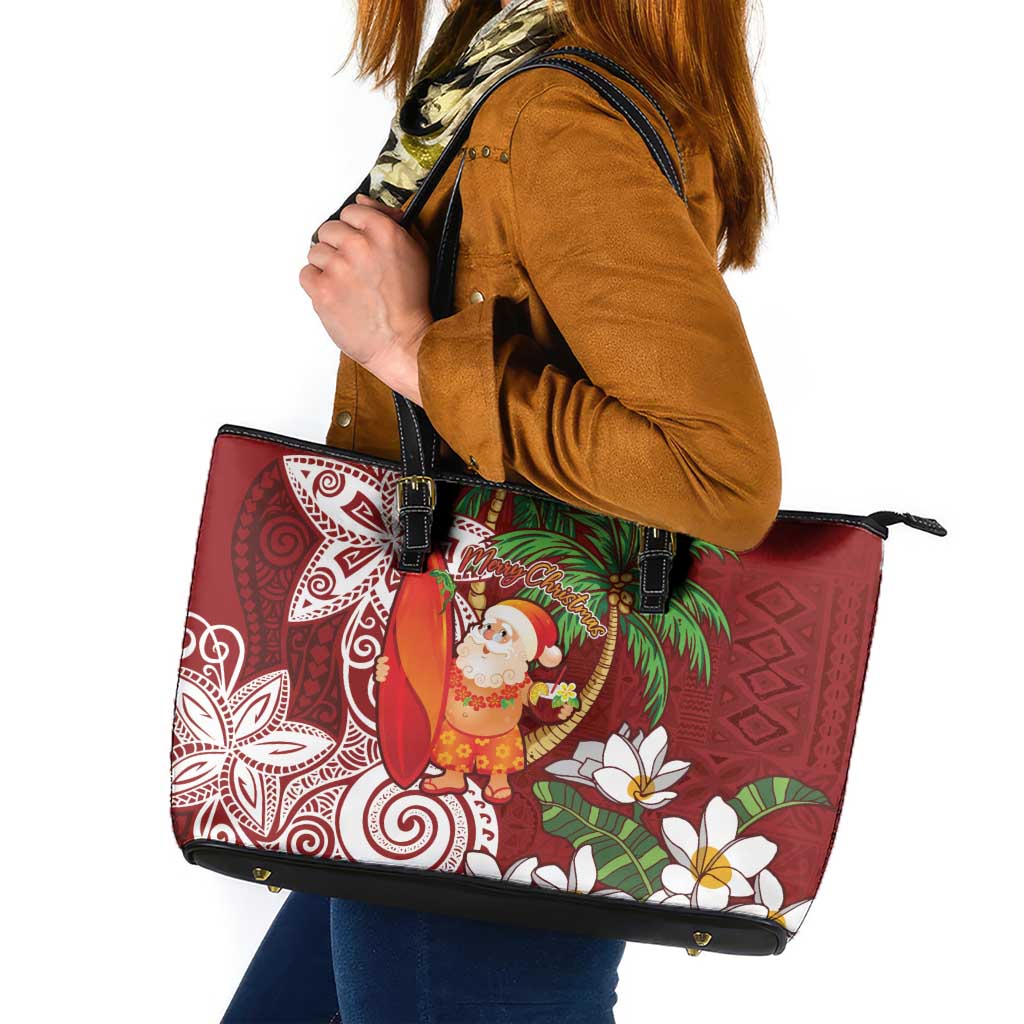 Polynesian Leather Tote Bag Tropical Santa - Plumeria Red Vintage