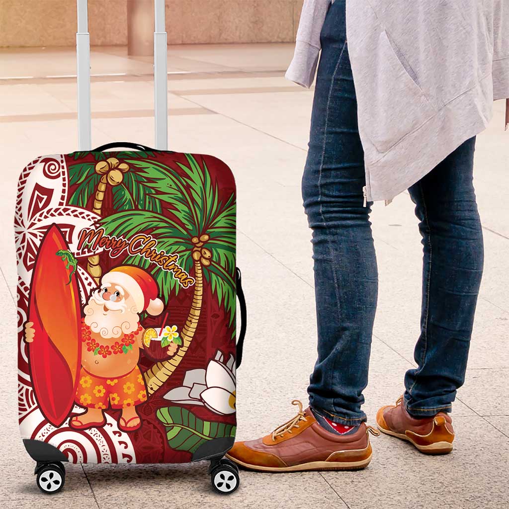 Polynesian Luggage Cover Tropical Santa - Plumeria Red Vintage