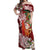 Polynesian Off Shoulder Maxi Dress Tropical Santa - Plumeria Red Vintage