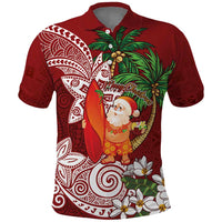 Polynesian Polo Shirt Tropical Santa - Plumeria Red Vintage