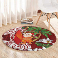 Polynesian Round Carpet Tropical Santa - Plumeria Red Vintage