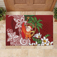 Polynesian Rubber Doormat Tropical Santa - Plumeria Red Vintage