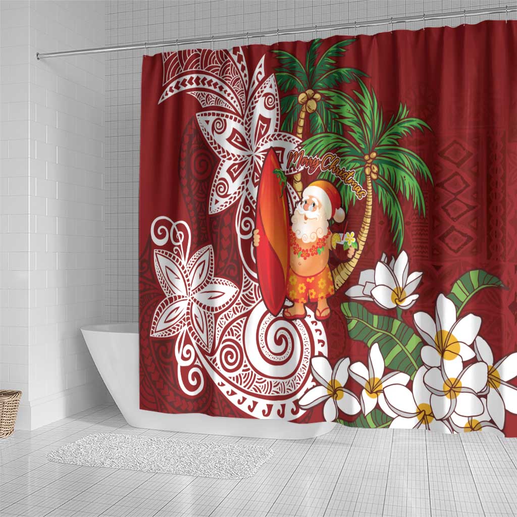 Polynesian Shower Curtain Tropical Santa - Plumeria Red Vintage