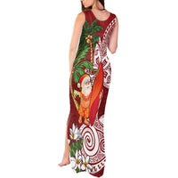 Polynesian Tank Maxi Dress Tropical Santa - Plumeria Red Vintage