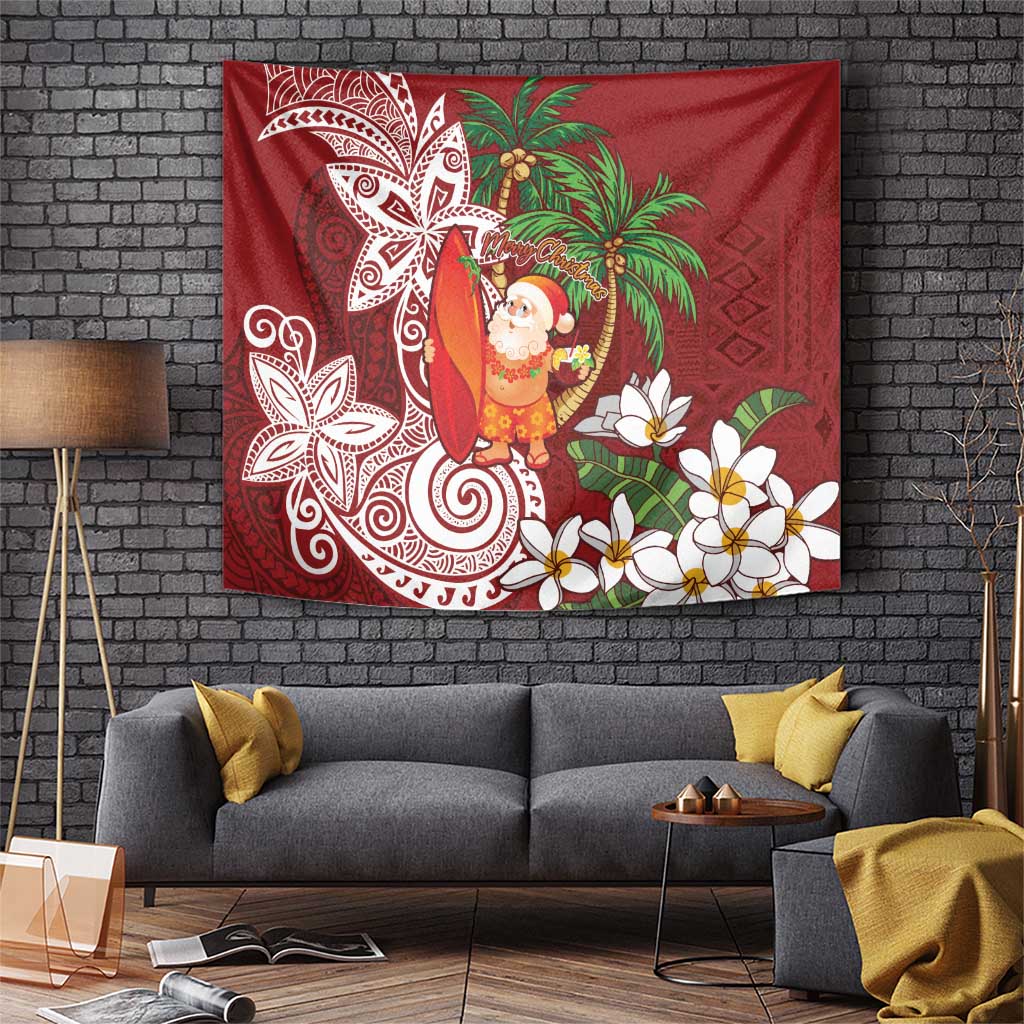 Polynesian Tapestry Tropical Santa - Plumeria Red Vintage