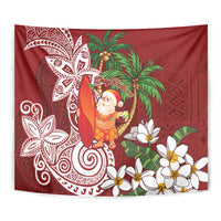 Polynesian Tapestry Tropical Santa - Plumeria Red Vintage