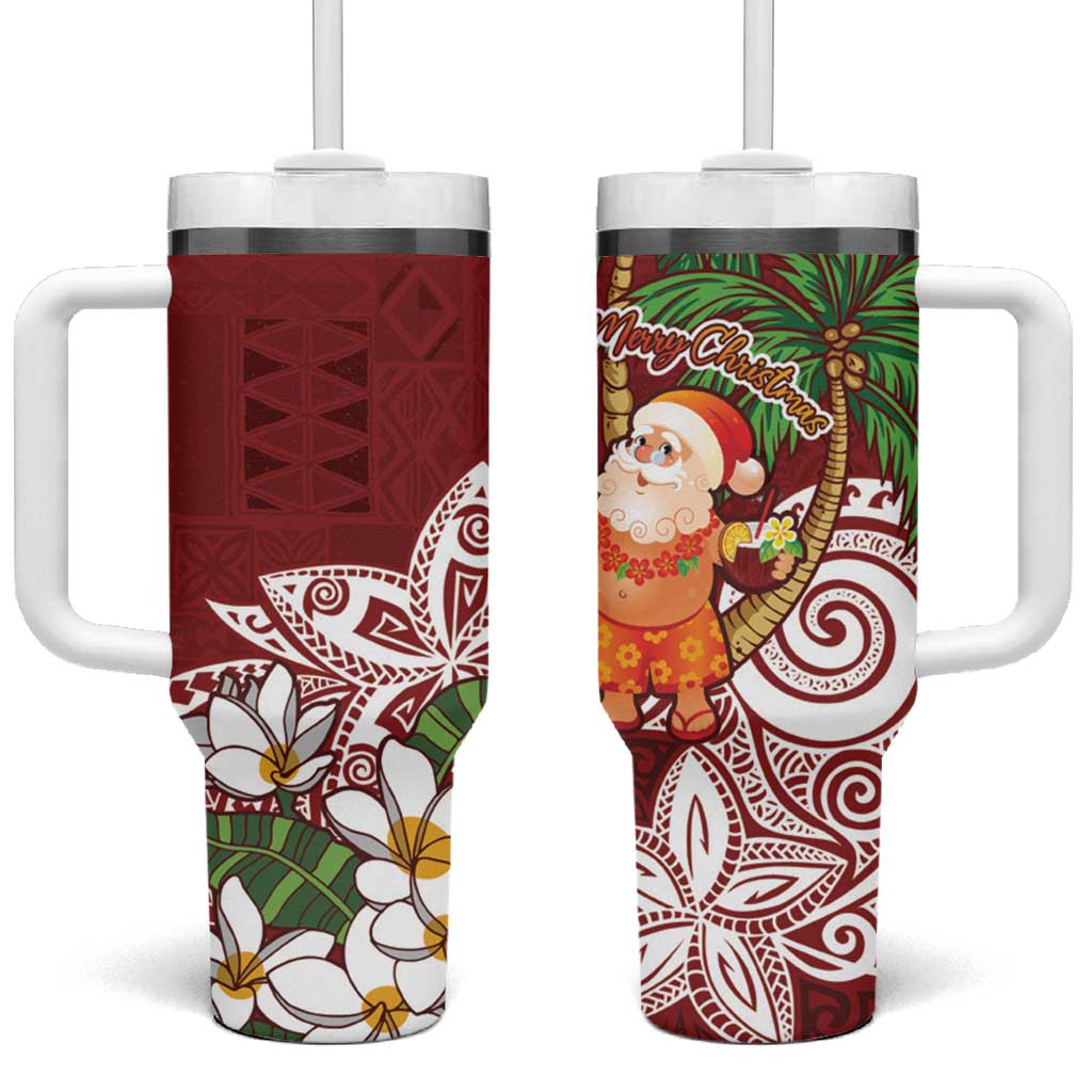Polynesian Tumbler With Handle Tropical Santa - Plumeria Red Vintage