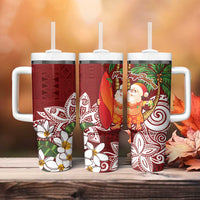 Polynesian Tumbler With Handle Tropical Santa - Plumeria Red Vintage