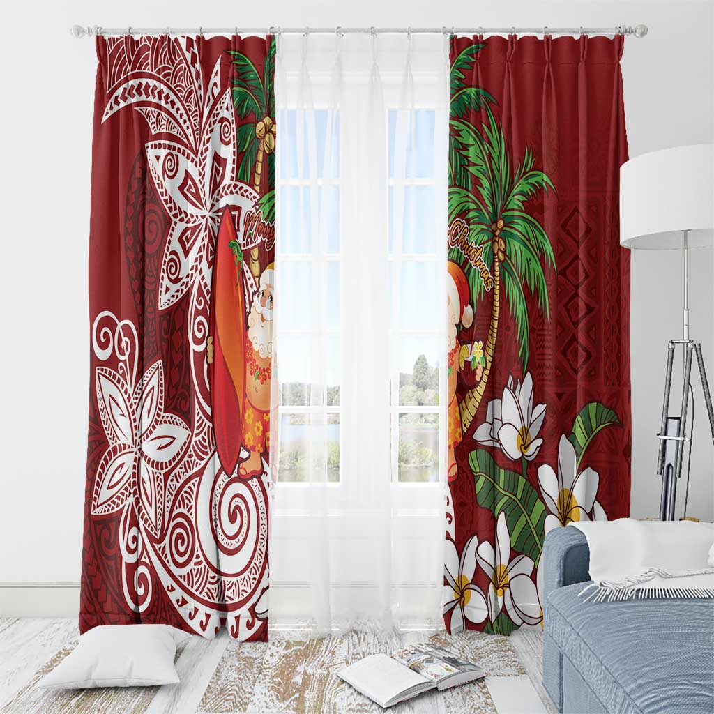 Polynesian Window Curtain Tropical Santa - Plumeria Red Vintage