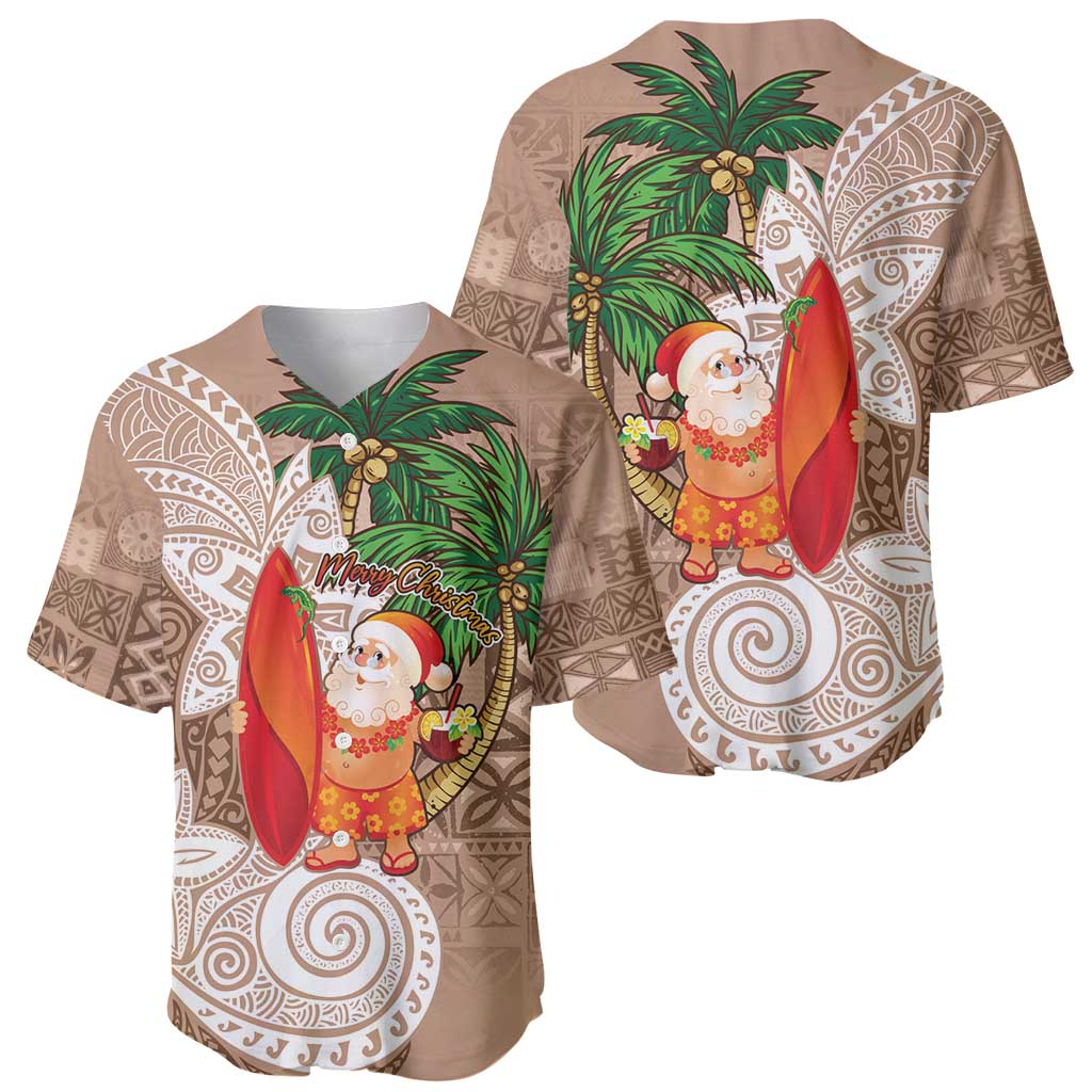 Polynesian Baseball Jersey Tropical Santa - Plumeria Beige Vintage