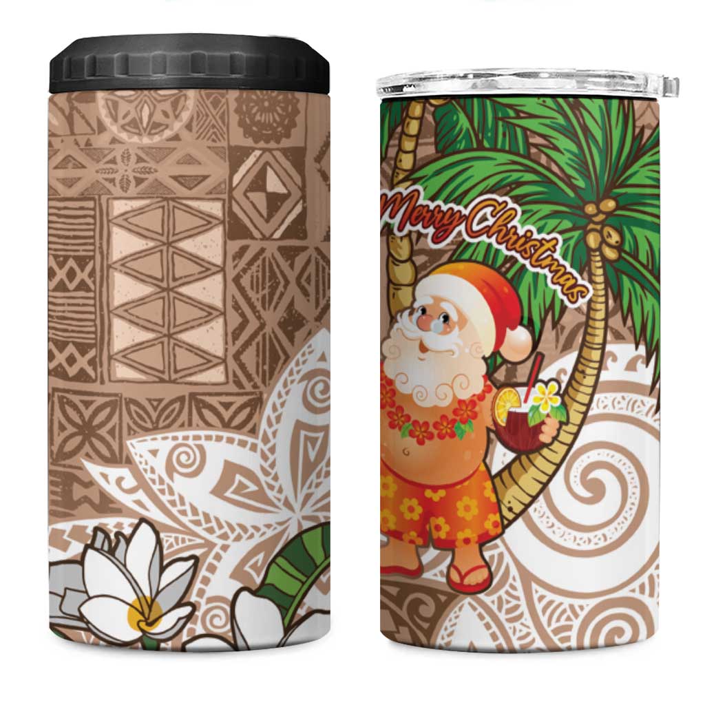 Polynesian 4 in 1 Can Cooler Tumbler Tropical Santa - Plumeria Beige Vintage