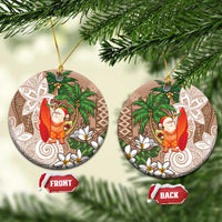 Polynesian Ceramic Ornament Tropical Santa - Plumeria Beige Vintage