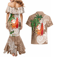 Polynesian Couples Matching Mermaid Dress and Hawaiian Shirt Tropical Santa - Plumeria Beige Vintage LT7 - Polynesian Pride
