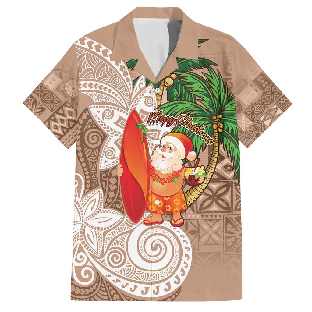 Polynesian Family Matching Long Sleeve Bodycon Dress and Hawaiian Shirt Tropical Santa - Plumeria Beige Vintage LT7 Dad's Shirt - Short Sleeve Beige - Polynesian Pride