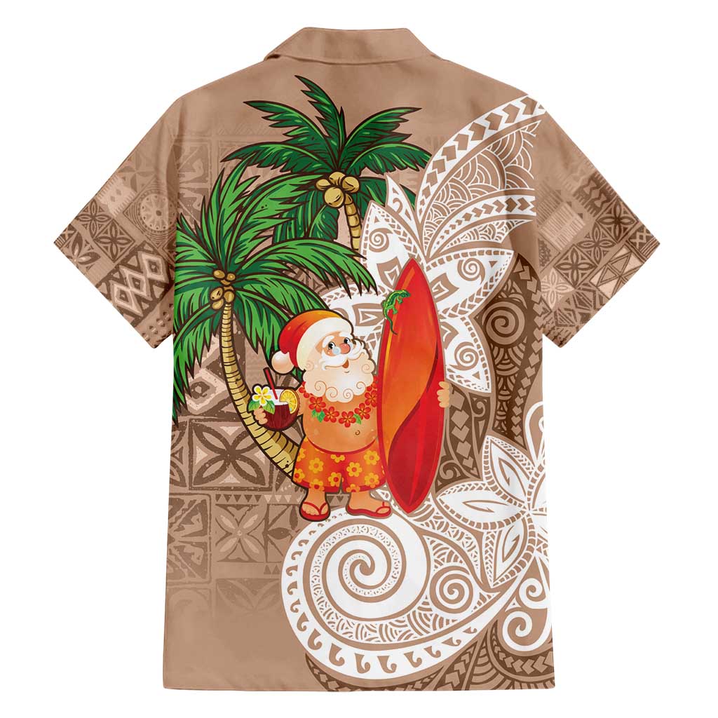 Polynesian Family Matching Long Sleeve Bodycon Dress and Hawaiian Shirt Tropical Santa - Plumeria Beige Vintage LT7 - Polynesian Pride